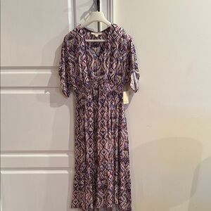 Printed V-Neck Maxi Dress Nuture Brand - Pink & Blue Geometric